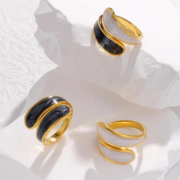 New 316L Stainless Steel Gold Plated Double Layer Oil Dripping Adjustable Rings For Women - Daily Use Jewellery - The Jewellery Supermarket